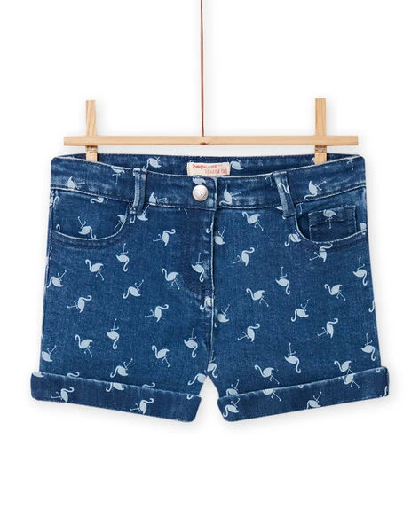 Child Girl Pink Flamingo Print Raw Denim Shorts 3 Child Girl Pink Flamingo Print Raw Denim Shorts