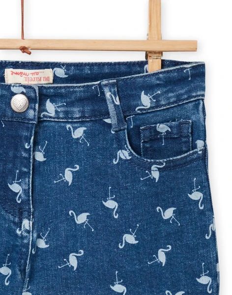 Child Girl Pink Flamingo Print Raw Denim Shorts 5 Child Girl Pink Flamingo Print Raw Denim Shorts - immagine 3