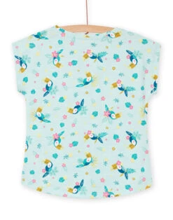Child Girl's Ice Blue Parrot And Floral T-shirt -KIDS Negozio 22S901C3TMC 219 2
