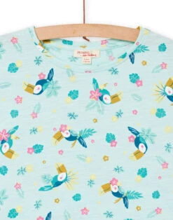Child Girl's Ice Blue Parrot And Floral T-shirt -KIDS Negozio 22S901C3TMC 219 3