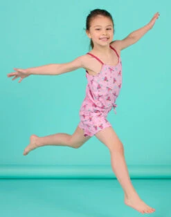 Child Girl Stripes And Bird Print Jumpsuit In Fuchsia Pink
