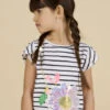 Child Girl's Ecru Striped Animation T-shirt With Flower Bag -KIDS Negozio 22S901Q3TMC 001 1