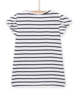 Child Girl's Ecru Striped Animation T-shirt With Flower Bag -KIDS Negozio 22S901Q3TMC 001 3