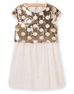 Child Girl Light Gold Dress With Reversible Sequins