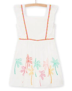 Child Girl's Palm Print Dress In Ecru -KIDS Negozio 22S901V1ROB 001 1