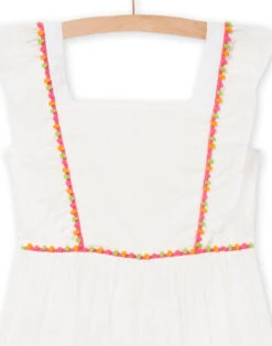 Child Girl's Palm Print Dress In Ecru -KIDS Negozio 22S901V1ROB 001 3