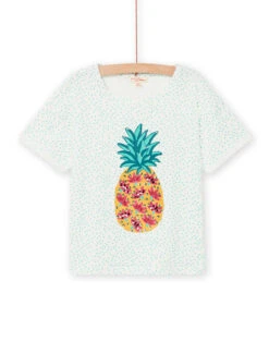 Child Girl Blue And Ecru Short Sleeve T-shirt