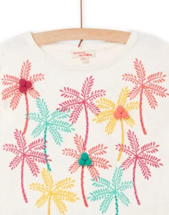 Short Sleeves Palm Tree Animation T-shirt Child Girl Ecru -KIDS Negozio 22S901V3TMC 001 3