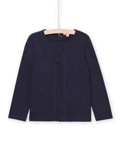Navy Blue Long Sleeve T-shirt With Lace