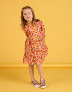 Fluid Dress With Ruffles And Multicolored Leaf Print