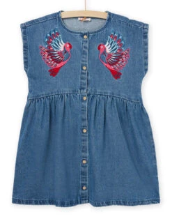 Short Sleeve Jean Dress With Parrot Animation -KIDS Negozio 22W901O1ROB P274 1 1