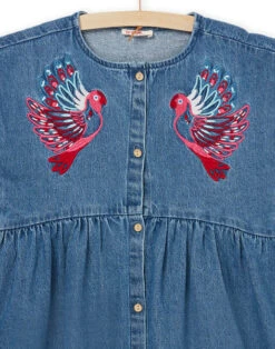 Short Sleeve Jean Dress With Parrot Animation -KIDS Negozio 22W901O1ROB P274 2 1