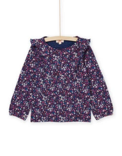 Long Sleeve Ruffled Print T-shirt