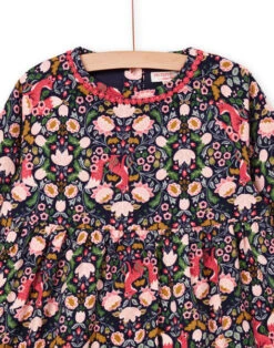 Printed Long Sleeve Velvet Dress -KIDS Negozio 22W901Q3ROB C205 2 1