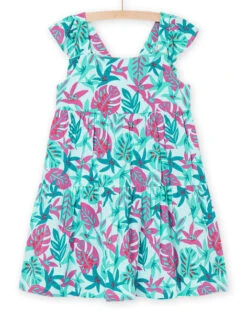 Turquoise Dress With Foliage Print