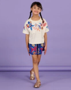 Dark Ecru T-shirt With Flowers -KIDS Negozio 23S901G2TMC 003 2