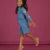 Blue Denim Dress With Floral Embroidery On The Sleeves -KIDS Negozio 23S901T2ROB P272 1