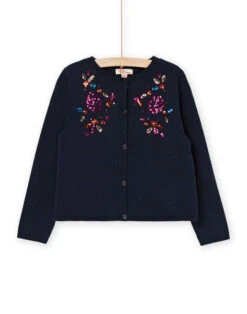 Black Cardigan With Sequined Floral Pattern