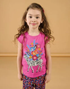 T-shirt Grenadine With Zebra And Flowers