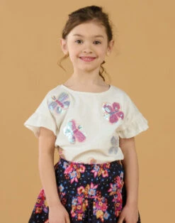 White T-shirt With Butterflies And Sequins