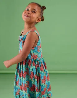 Duck Blue Floral Print Strapless Dress -KIDS Negozio 23S901W3ROB 714 2