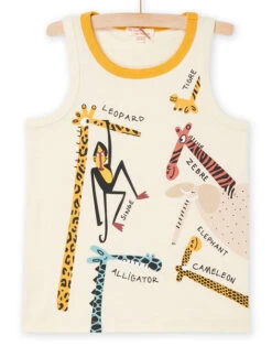 White Cream Tank Top With Wild Animal Print