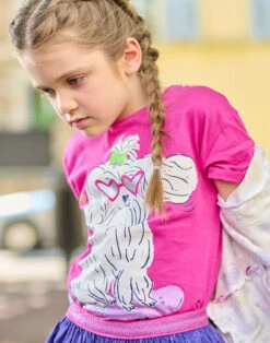 Fuchsia T-shirt With Dog Animation -KIDS Negozio 23W901H2TEE 304 12