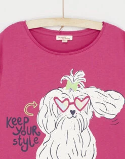 Fuchsia T-shirt With Dog Animation -KIDS Negozio 23W901H2TEE 304 13