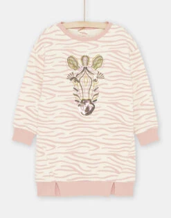 Girl's Ecru And Pink Sweatshirt Dress